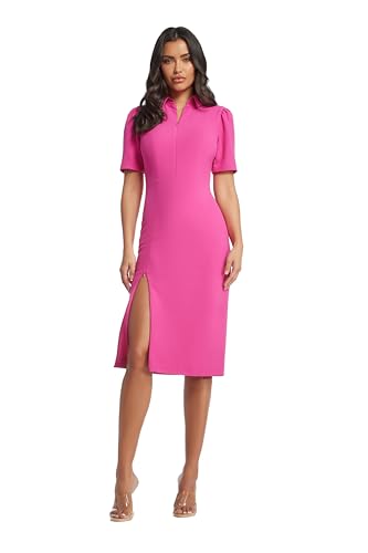 Image of Dress The Population Women's Gloria Collared Zip Neck Short Sleeve Bodycon Midi Dress