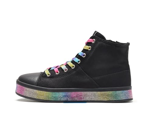 LUCKY STEP Women's High Top Canvas Sneakers Rhinestone Side Zipper Shoes Fashion Sneaker Casual Platform Ankle Boots Walking Canvas Shoes