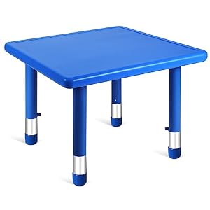 Plastic Classroom Table 24” Square Height Adjustable Activity Table Classroom Furniture Waterproof Activity Desk for Kids Preschool Daycare School (Blue)