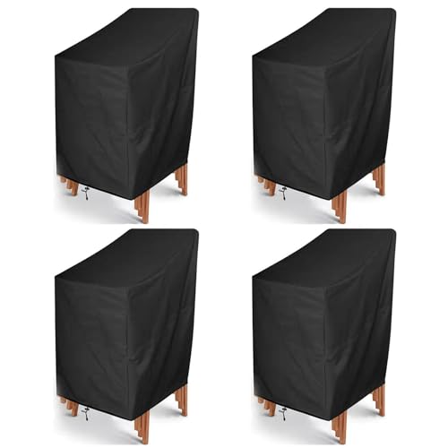 Outdoor Chair Covers 4 Pack Waterproof Patio Stackable Chair Cover Outdoor Patio Furniture Covers Stack Cover Fits 4-6 Stackable Dining Chairs 25W x 25D x 47H