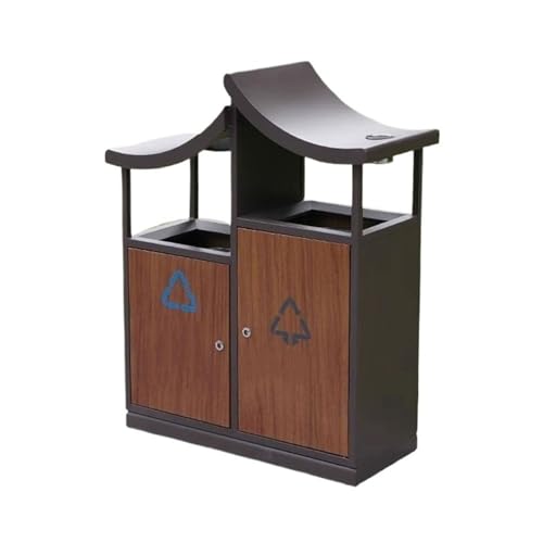 WQQYU6HKF Cubo de Basura para Exteriores Grande Contenedor de Basura clasificado imitación Madera for Exteriores, Lugar escénico, contenedor Metal Clasificación Patio Papelera