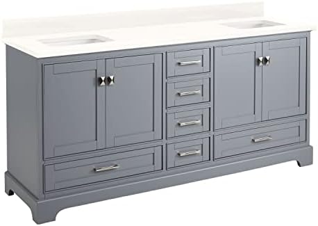 Signature Hardware 480762 Quen 72" Free Standing Double Vanity Set with Wood Cabinet, Vanity Top and Rectangular Undermount Vitreous China Sink - Gray/Arctic White