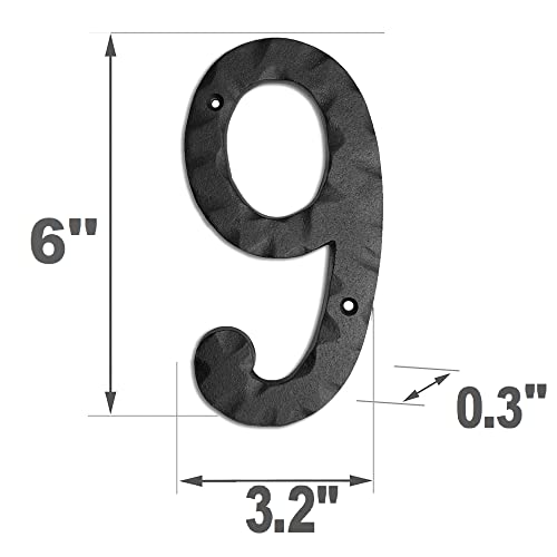 Image of NACH House Numbers for Outside, 6 inch Black Address Numbers for House - Number 9 - Rustic Numbers for Outside with Mounting Hardware
