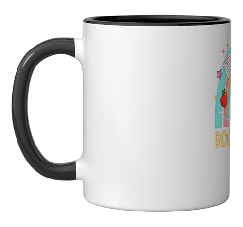 Rock The Test Funny Pencil Rainbow Boy Girl Student Teacher Ceramic Mug, Black/White