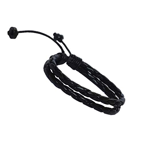 Pulseiras Masculinas Couro Ajustável Buda Zen Contas Preto Combo Kit C/4