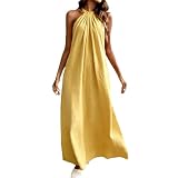 Sommerkleid Damen Einfarbig Elegant Abendkleid Damen Lang Rückenfrei Sexy Partykleid Leicht Flatter Ballkleid Schulterfrei Neckholderkleid Maxikleid für Hochzeitsgäste Ärmellos Brautjungfernkleid