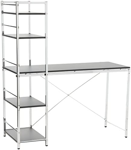 Acme Elvis Wooden Computer Desk with Shelves in Black and Chrome