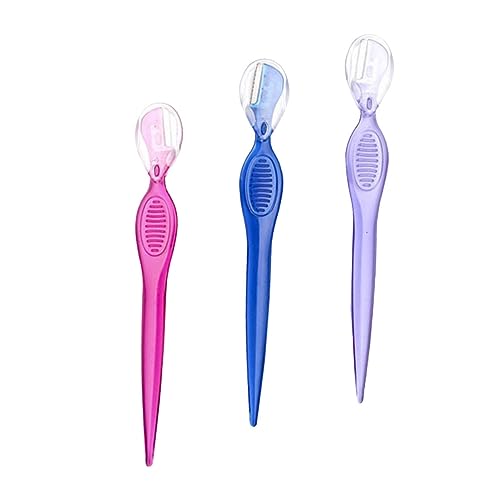 FRCOLOR 3Pcs Stainless Steel Eyebrow Razors Lightweight Non Slip Grip Precise Trimming Beauty Makeup Tools for Women Travel Friendly Transparent Red