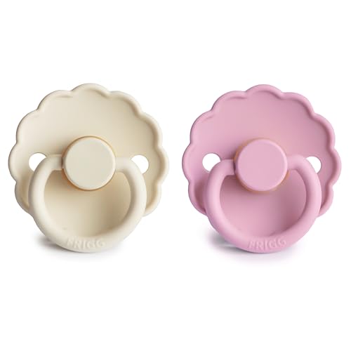 Image of FRIGG Daisy Natural Rubber Baby Pacifier | Made in Denmark | BPA-Free (Cream /Lupine, Size 1) 2-Pack