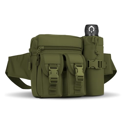 Image of CARRY TRIP Tactical Camping Waist Pack - Oxford Fabric Hip Belt Bag Pouch with Detachable Water Bottle Holder - Utility Sling Bag for Trekking, Cycling, Travel & Outdoor Use (Green)