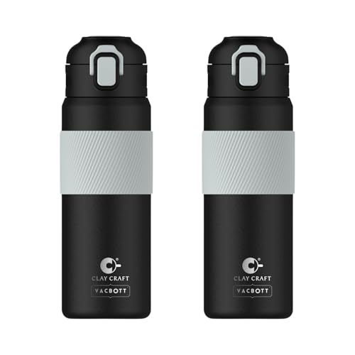 Image of Clay Craft VACBOTT Amber Double Walled 24 Hours Hot and Cold Water Bottle-700ML, 2-Piece(Black) Leak Proof|Easy to Carry|Gym Bottle|Home|Kitchen|Hiking|Travel Bottle|BIS Certified|Made in India