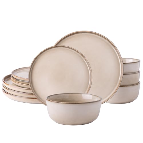AmorArc Stoneware Dinnerware Sets,Round Reactive Glaze Plates and Bowls Set,Highly Chip and Crack Resistant | Dishwasher & Microwave Safe Dishes Set,Service for 4 (12pc) AmorArc Stoneware Dinnerware Sets,Round Reactive Glaze Plates and Bowls Set,Highly Chip and Crack Resistant | Dishwasher & Microwave Safe Dishes Set,Service for 4 (12pc)