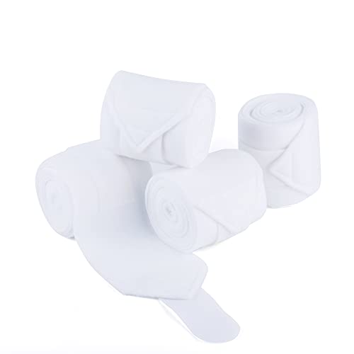 Y.J TAILS Horse Polo Wraps 2.5m Soft Fleece Polo Wraps Equestrian Leg Bandage Wrap Set of 4 Packs (White - 2.5m)