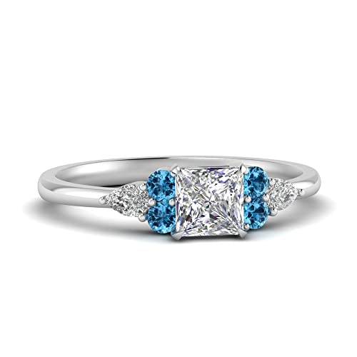 Image of Choose Your Gemstone Princess Shape Accented Engagement Ring 925 Sterling Silver Minimal Modern Design Birthday Gift Wedding Gift Side Stone Engagement Rings : US Size 4 to 12