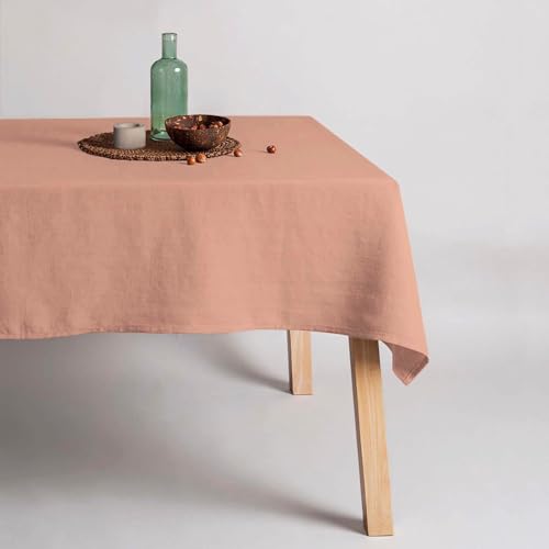 Nappe en lin rectangulaire enduite et imperméable Belum rose pour table de jardin et salle à manger