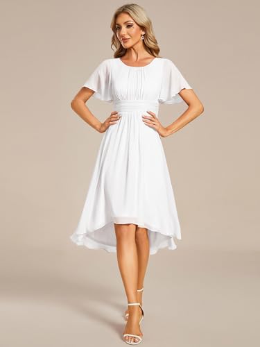 Image of Ever-Pretty Women's Chiffon Crew Neck Empire Waist Wedding Guest Dress Summer Short Sleeve Semi Formal Dresses 02053
