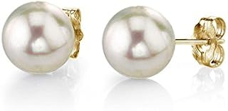 THE PEARL SOURCE White Japanese Akoya Real Pearl Earrings for Women - 14k Gold Stud Earrings | Hypoallergenic Earrings with Genuine Cultured Pearls, 4.5mm-9.0mm