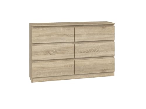 CDF Commode 6 Tiroirs Chêne Sonoma Profondeur 30 cm - Meuble De Rangement pour Salon Ou Chambre, Armoire Basse Largeur 120 cm pour Vêtements