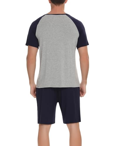 Enjoyoself Men's Summer Cotton Pyjama Sets Short Sleeve Comfy Loungewear Sleepwear with Pockets3