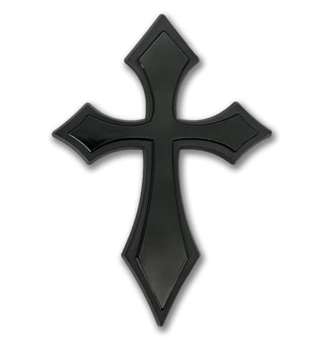 NJECT Christian Cross Pointed Blackout Plastic Emblem for Cars Trucks and All Auto | Universal Fit at 3.8 x 2.7 | Weatherproof