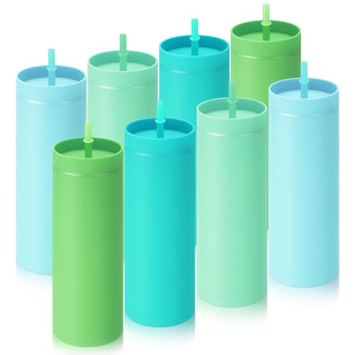 Baderke 8 Pcs 16 oz Skinny Tumblers with Lid and