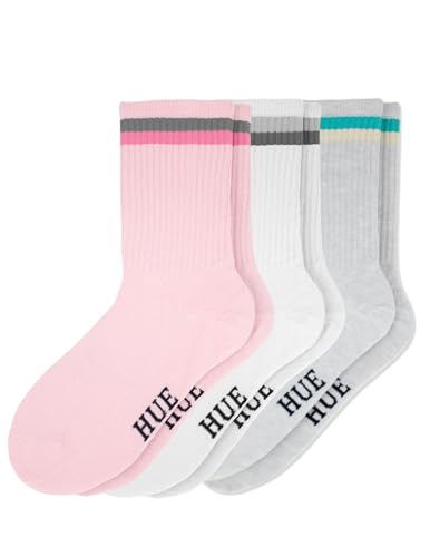 Image of HUE Women's Casual Ribbed Must-have Crew Lightweight Athletic Socks 3 Pair Pack