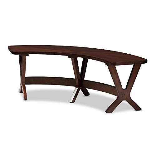 Baxton Studio Berlin Mid-Century Dining Bench Walnut Finished Wood Curved Dining Bench