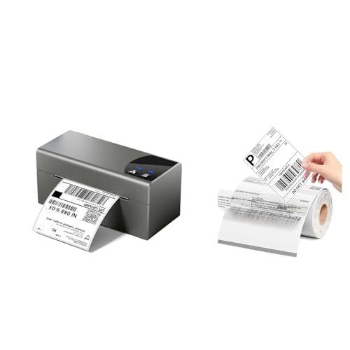 Image of Phomemo Thermal Label Printer with Ethernet & Bluetooth Connectivity with 100 Labels Transparent Thermal Labels 4x6, Compatible with iPhone, Android, Shopify, Amazon, USPS