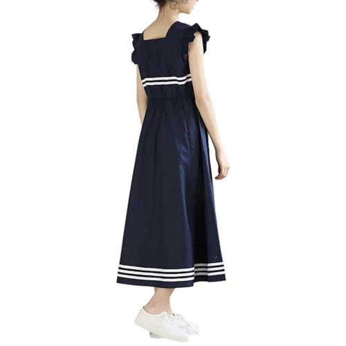LittleSpring Girls Nautical Dress with Ruffle Sleeve Sleeveless Uniform Dresses 7-16 Years2