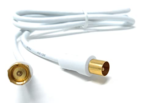 DRUT 1m, RF TV Aerial Male to F Type Connector Male Plug Coaxial Coax Cable, Lead, 75 Ohm, 3C-2V (3.3ft, White Gold Connectors) - Image 4