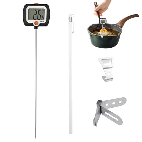 Opdestn Termómetro De Caramelo - Herramienta De Medición De Cocina Con Sonda Larga Y Clip Para Olla,Termómetro De Para Freír Con Pantalla Giratoria - Para Elaboración Azúcar Fabricación Velas