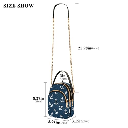 White Anchors Navy Blue Shoulder Handbags for Women Phone Purse Chain Strap Handbag Floral Print Ladies Crossbody Satchel Bag, 5.9" × 8.3" × 3.1"3