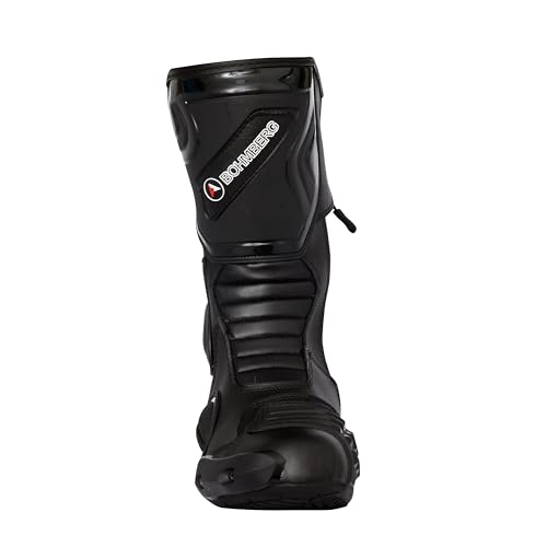 Bohmberg Spartans Motorradstiefel Herren-ergonomisch-leicht, Motorradschuhe aus echtem Leder mit aufgesetzten Hartschalenprotektoren Schwarz - EU 46