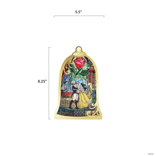 Image of Disney Beauty and The Beast Stained Glass Shelf Sitter Decor | Chunky Wood Tabletop Decoration Featuring Belle and the Beast
