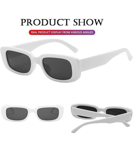 Image of Retro Rectangle Sunglasses for Women & Men | UV400 Protection | Trendy Thick Frame Fashion Eyewear | Lightweight Casual Shades | Black & White Combo Pack