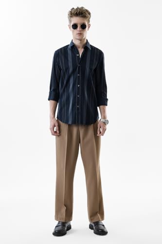 Image of SNITCH Men's Casual Luxe Shirt | Slim Fit Full Sleeve Classic Collar Striped Design | Premium Cotton Blend & Breathable Fabric for Everyday & Semi-Formal Wear