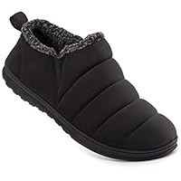 VeraCosy Men's Warm Quilted Memory Foam Ankle Mule Slippers Cosy Indoor Outdoor House Shoes with Elastic Gores Black, 9 UK