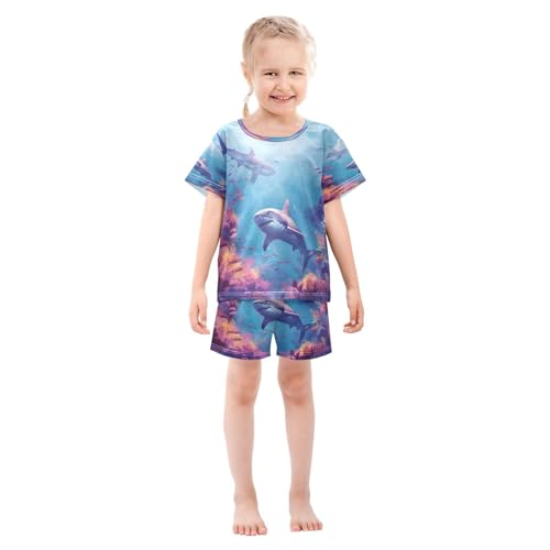 senya Short Sleeve Pajamas Sets Summer Cotton Sleepwear Shark Coral3
