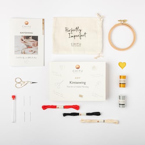 CHIYU Kintsewing Visible Mending Kit – Kintsugi-inspiriertes DIY-Nähset mit Sashiko-Garn, Nadeln, goldenem Herz-Patch, Kleidungreparatur und nachhaltigem Upcycling