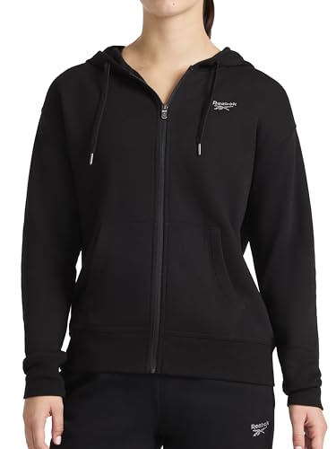 La Mejor Recopilación de Sudaderas para Mujer del mes. 40 Reebok Apparel - Sudadera con Capucha con Cierre Completa para Mujer, Ajuste estándar, Tela de algodón y poliéster de Peso Medio, Negro -, M