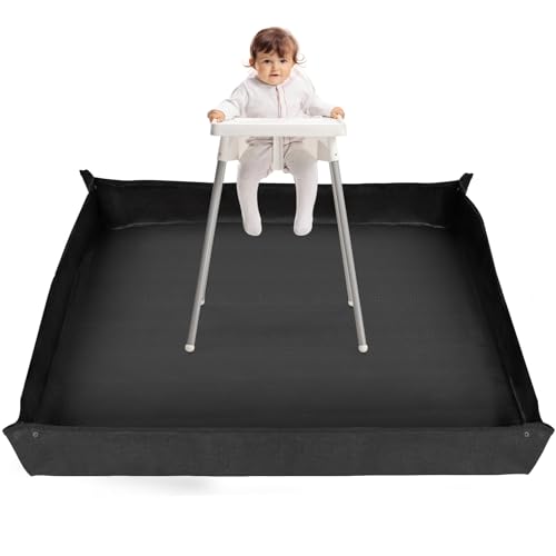 Image of Splat Mat for Under High Chair - Corner Snap Design, No Splash, Easy to Clean, Anti-Slip Waterproof Spill Mess Mat Floor Protector Baby Play Mat, High Chair Food Catcher Baby Feeding Essentials