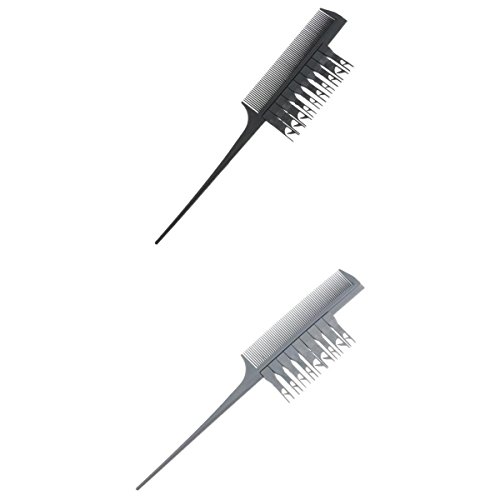 MagiDeal 2PCS Hairdresser Professional Sectioning Weave Highlighting Salon Balayage Coloring Highlights Hair Comb Pin Tail - BLACK SILVER