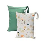 Babies Beginning 2-Pack Wet Bags – Waterproof Travel Bags for Cloth Diapers, Baby Essentials & Swimwear – Reusable Wet Dry Bag with Double Zipper & Handle for Diaper Bag & Beach Trips (Olive Skies)