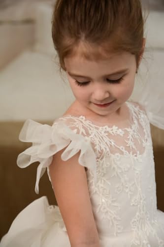 Puffy Flower Girl Dress Princess Tulle Pageant Ball Gown Girls V-Back Lace Appliques First Communion Dresses with Bow4