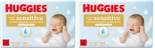 Huggies Extra Care Sensitive Toallitas para Bebé, 99% Agua Pura, 2 Packs de 48, Total 144 Toallitas (Paquete de 2)