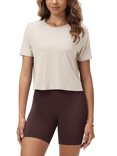 Image of ODODOS Women's Performance Cropped Tee Ultra Soft odSTRATUM Tech Short Sleeve Relaxed Top Crew Neck T-Shirts