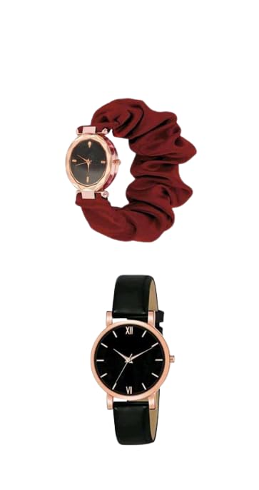 AARATI ENTERPRISE Elegant Analog Leather Strap Watch & Unique Scrunchies Fabric Wristband Watches for Women and Girls - A Perfect Duo of Style and Comfort (Combo 1) (B0CJF2Y8L3) Amazon Price History, Amazon Price Tracker