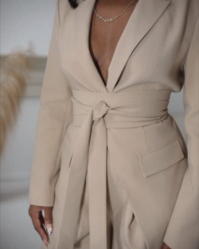 Blazer avec ceinture beige travertin pour structurer et affiner la taille