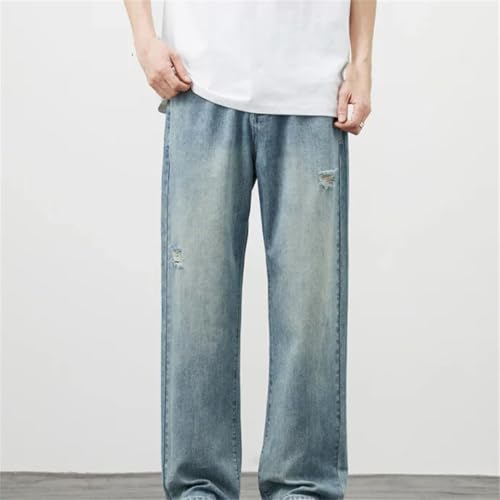Men's Y2K Distressed Baggy Jeans Korean Style Straight Fit Ripped Frayed Vintage Denim Trousers4