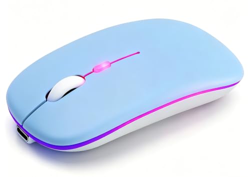 AZTZATZ Wireless Bluetooth Mouse Rechargeable Long Lasting Dual Mode - BT 5.2 & 2.4G Silent RGB LED Mice Slim Portable Ergonomic Mouse for Laptop/PC/Tablet/MacBook/iPad/Apple Devices(Blue)